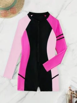 Colorblock Zipper Front Raglan Sleeve One Piece Swimsuit -Shein Clothing Store 1688350059708baa4bb17a02a62f80d9bf1329ad49 thumbnail 405x552