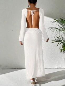 Cut Out Knot Side Split Thigh Cover Up Dress