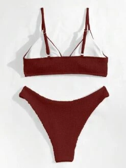 Solid Triangle High Cut Bikini Swimsuit