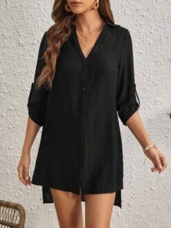 SHEIN VCAY Solid Button Front Kimono Without Bra -Shein Clothing Store 16889734782778be02dbdd4a0f5b9d1283cbc52c2d thumbnail 405x552