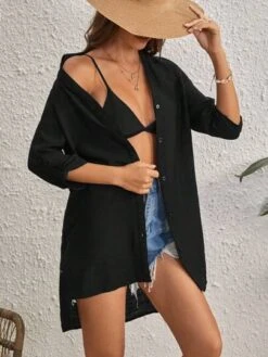 SHEIN VCAY Solid Button Front Kimono Without Bra -Shein Clothing Store 1688973481f2b313998b0c8596c93c729b6cb3c73a thumbnail 405x552