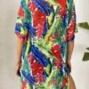 Tropical Print V Neck Batwing Sleeve Knot Front Cover Up Dress