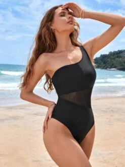 SHEIN Leisure Contrast Mesh One Shoulder One Piece Swimsuit -Shein Clothing Store 16891676168e56ba527c1f1591c7ae4270b1b4f915 thumbnail 405x552
