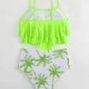 Tropical Print Ruffle Hem Bikini Swimsuit
