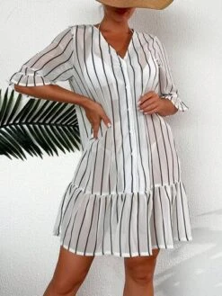 SHEIN Striped Print Flounce Sleeve Ruffle Hem Cover Up Dress -Shein Clothing Store 1689564110d7b8c572dc554d541c5d082e2fb94170 thumbnail 405x552