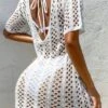 Hollow Out Drop Shoulder Cover Up Dress Without Bikini Set