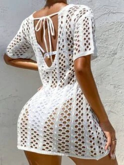 Hollow Out Drop Shoulder Cover Up Dress Without Bikini Set
