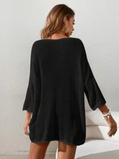SHEIN VCAY Solid Batwing Sleeve V Neck Cover Up
