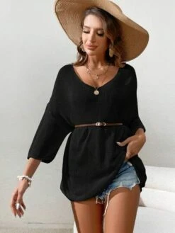 SHEIN VCAY Solid Batwing Sleeve V Neck Cover Up -Shein Clothing Store 16896744478d8fdacf1e3af2ab51643bd8b7bc3661 thumbnail 405x552