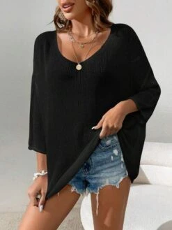 SHEIN VCAY Solid Batwing Sleeve V Neck Cover Up -Shein Clothing Store 16896744510acc8851c75de3fd7544c40f1c61e7fd thumbnail 405x552