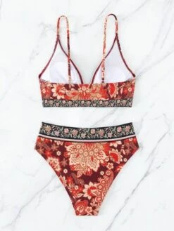 Floral Print High Waisted Bikini Swimsuit