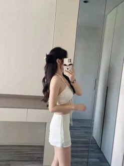 Women's Swimsuit 2023 New Split Anti-Uv Long-Sleeved Cover-Up, Sexy Pure Color, Halter Bikini, Beach Wear, White -Shein Clothing Store 16898309248c899cc889b8cda7548e36375b47cd4c thumbnail 405x552