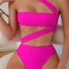 Women's One-Piece Swimsuit One Shoulder Pure Color One Piece Swimsuit