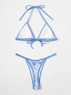 Floral Print Triangle Thong Bikini Swimsuit