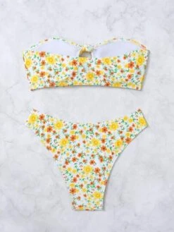 Ditsy Floral Print Bandeau Bikini Swimsuit
