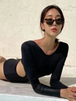 Sexy Black Long-Sleeve One Piece Swimsuit With Conservative European And American Style -Shein Clothing Store 1690008579dc862b82e2734c2a6649d54af8e5b9dd thumbnail 405x552