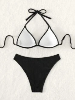 Plain Halter Push Up Bikini Swimsuit