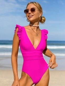 Bikinx Solid Color Splicing Ruffle & V-neck & Backless Monokini Swimsuit -Shein Clothing Store 1690521452814d916283f9d4fedc39026460d210d4 thumbnail 405x552