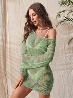 Tie Backless Trumpet Sleeve Open Knit Cover Up Dress Without Bikini -Shein Clothing Store 169076637265e21e9888c3c1067825d2d4ad02f1c9 thumbnail 405x552