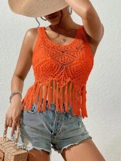 SHEIN VCAY Fringe Hem Hollow Out Cover Up Top -Shein Clothing Store 1691636116faf8326023541401d23b5eab896b15c5 thumbnail 405x552