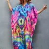 Women's Long V-neck Half Sleeve Cover Up Kaftan Maxi Dress, Printed, Summer Beach Vacation Wear