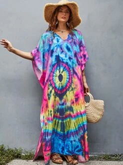 Women's Long V-neck Half Sleeve Cover Up Kaftan Maxi Dress, Printed, Summer Beach Vacation Wear -Shein Clothing Store 16918246208b74705b8785105586fd1213e9275454 thumbnail 405x552