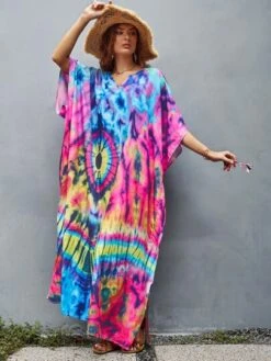 Women's Long V-neck Half Sleeve Cover Up Kaftan Maxi Dress, Printed, Summer Beach Vacation Wear -Shein Clothing Store 1691824662cff763031972dfc08569ffa70924d82a thumbnail 405x552