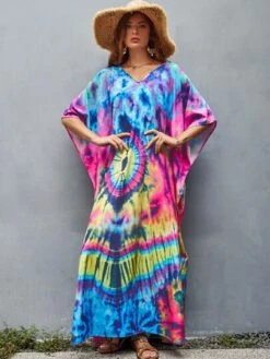 Women's Long V-neck Half Sleeve Cover Up Kaftan Maxi Dress, Printed, Summer Beach Vacation Wear -Shein Clothing Store 1691824744417c60fd845fdb11b4496f497abdfa1d thumbnail 405x552
