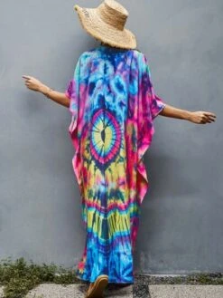 Women's Long V-neck Half Sleeve Cover Up Kaftan Maxi Dress, Printed, Summer Beach Vacation Wear -Shein Clothing Store 1691824780445359943e29a9b4e17166943447c0db thumbnail 405x552