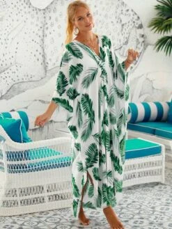 Tropical Print Batwing Sleeve Split Thigh Cover Up -Shein Clothing Store 169232266802d42f3f3ff87a1541cf75b142f5f983 thumbnail 405x552